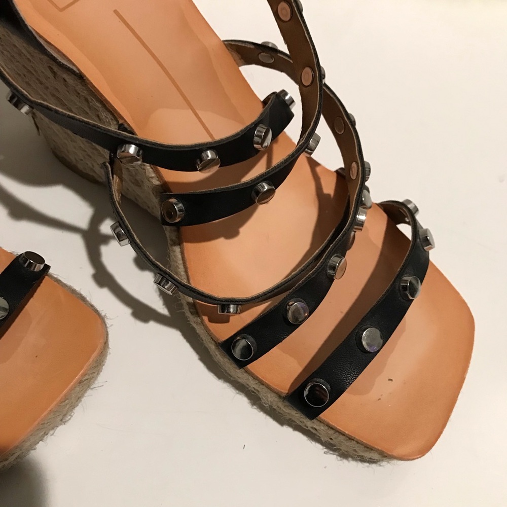 Dolce Vita Maxton Black Espadrille Strappy Studded Square Toe Wedge Sandal 6 1/2 - Picture 10 of 14